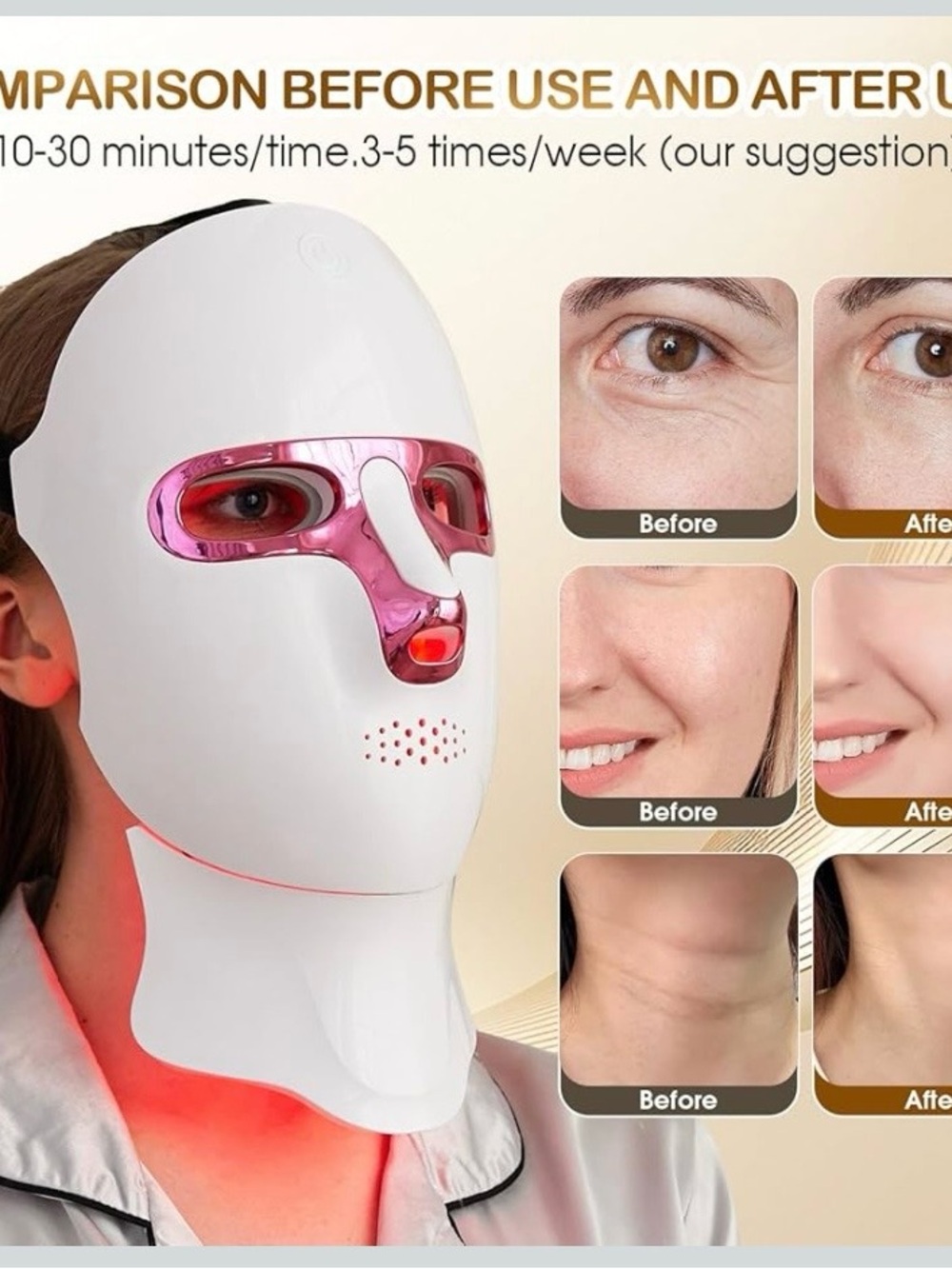 LED Facial Rejuvenation Mask for Women - White with Pink Accents